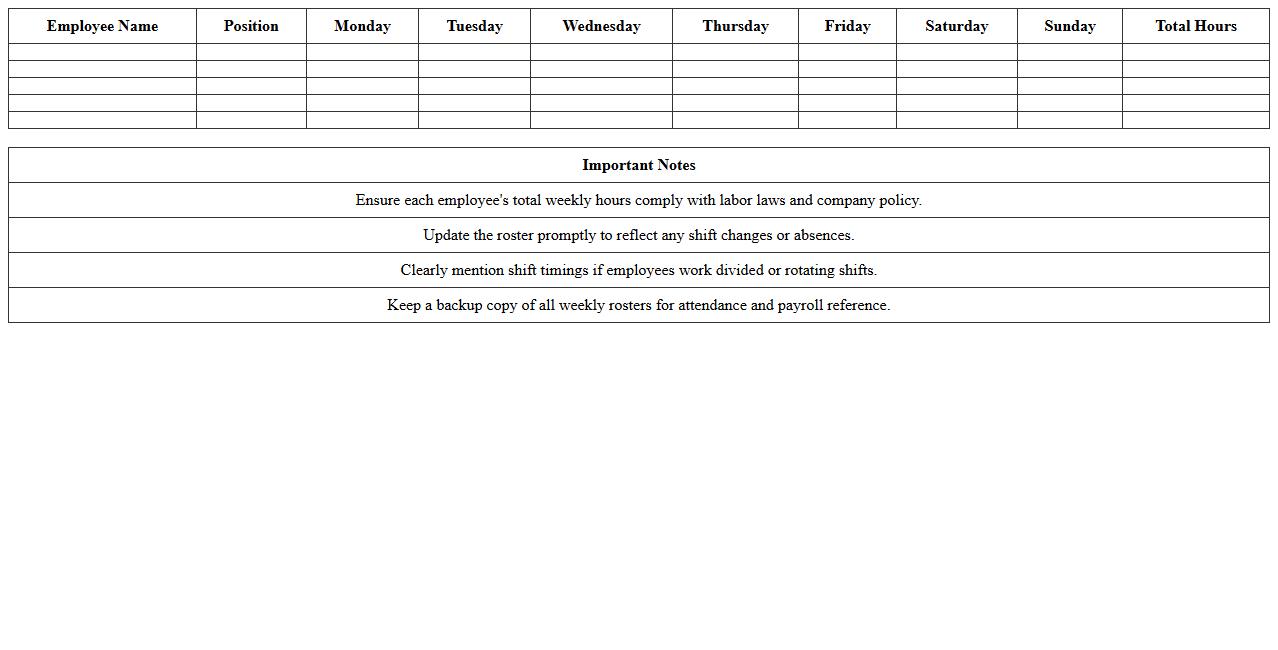 Employee Weekly Roster Excel Sheet