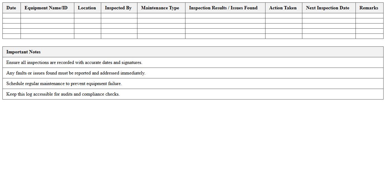 Equipment Inspection and Maintenance Log Excel