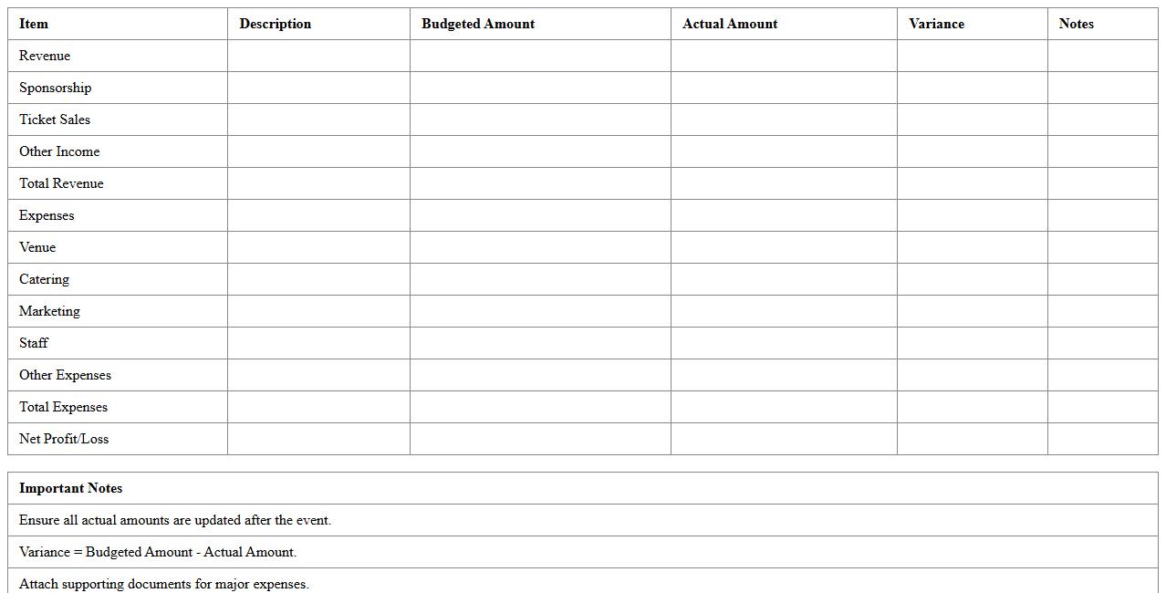 Event Financial Summary Spreadsheet