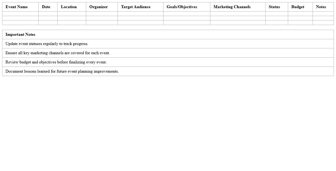 Event Marketing Calendar Tracking Sheet