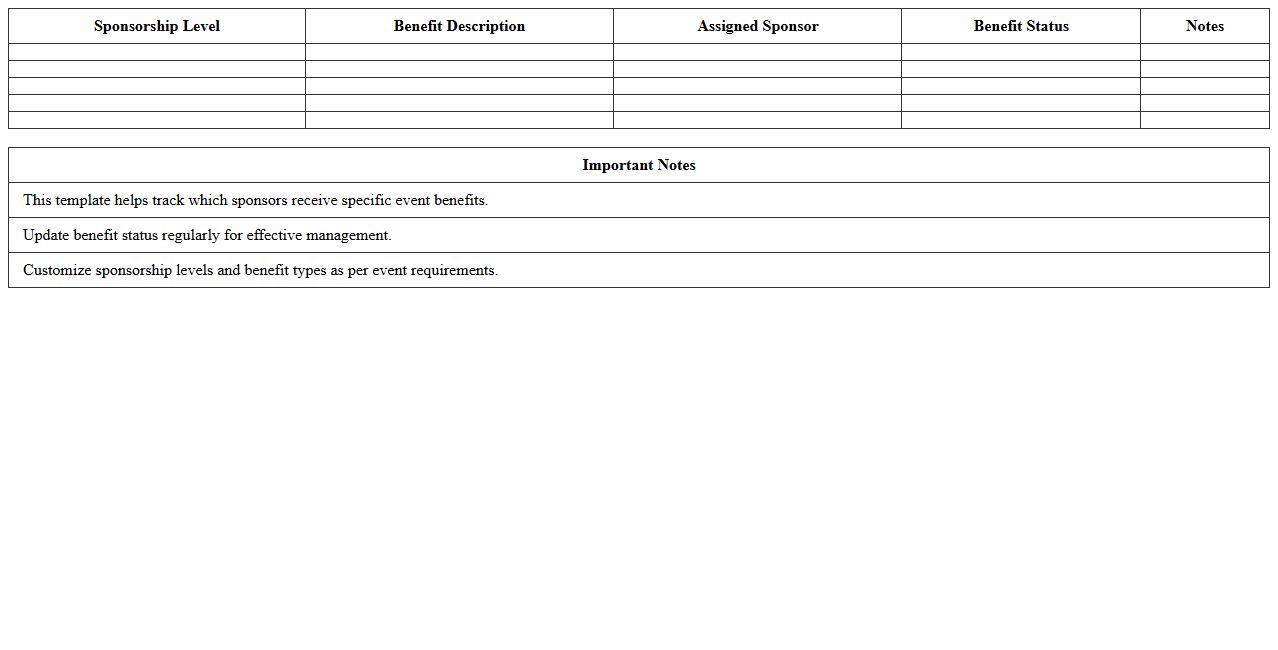 Event Sponsor Benefits Assignment Excel Template