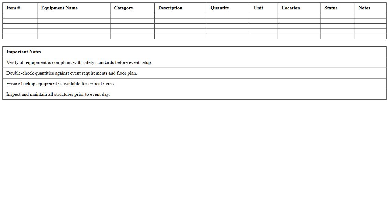 Event Staging & Structures Equipment List Template