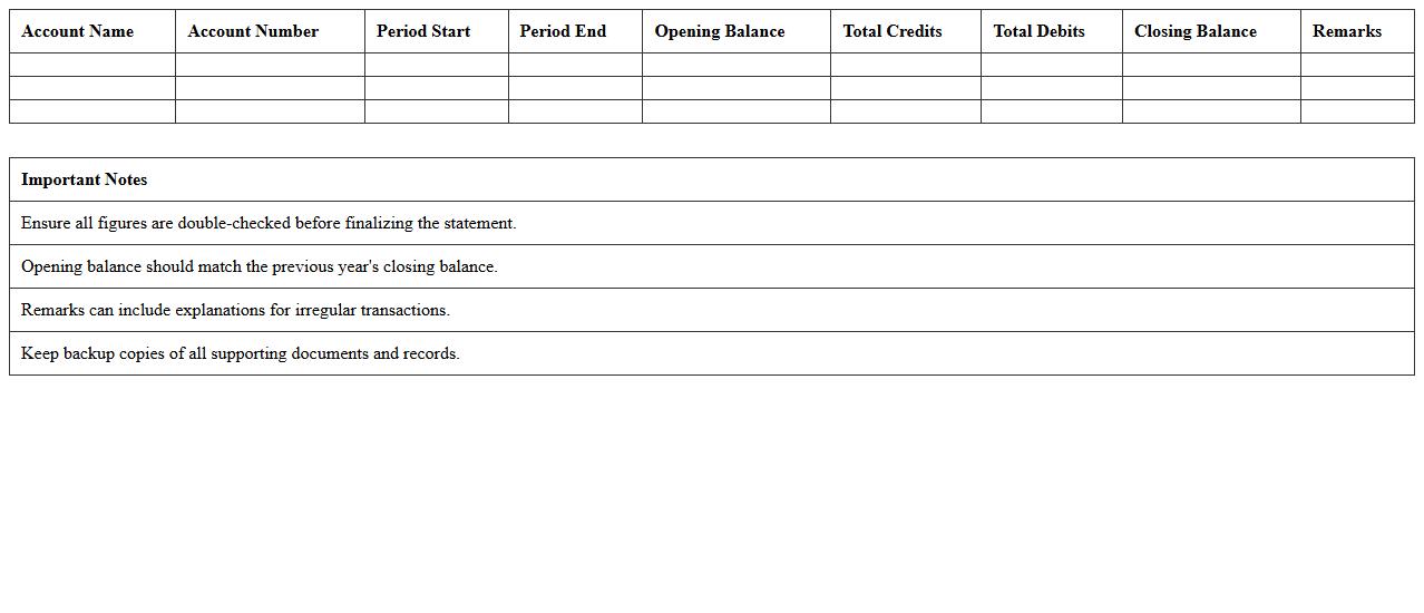 Excel Template for Annual Account Statement Summary