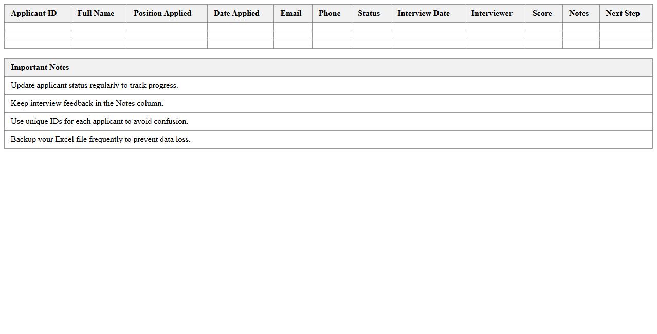 Excel Template for Job Applicant Tracking in HR