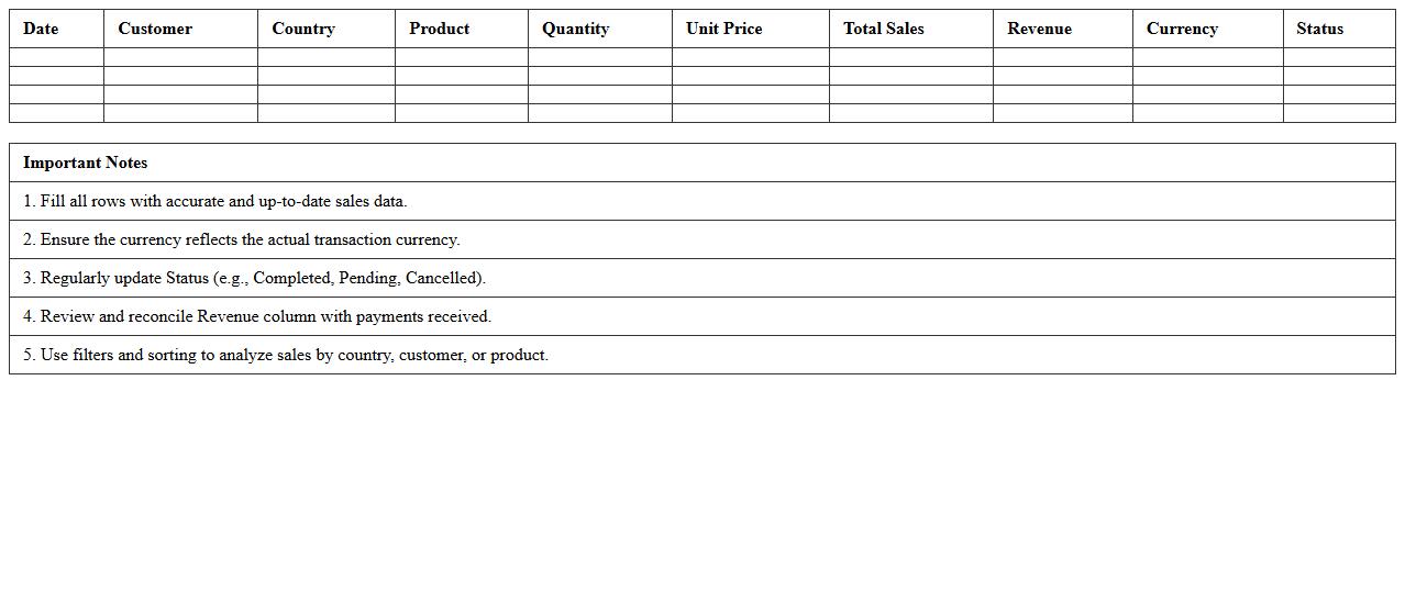 Export Sales and Revenue Dashboard Excel