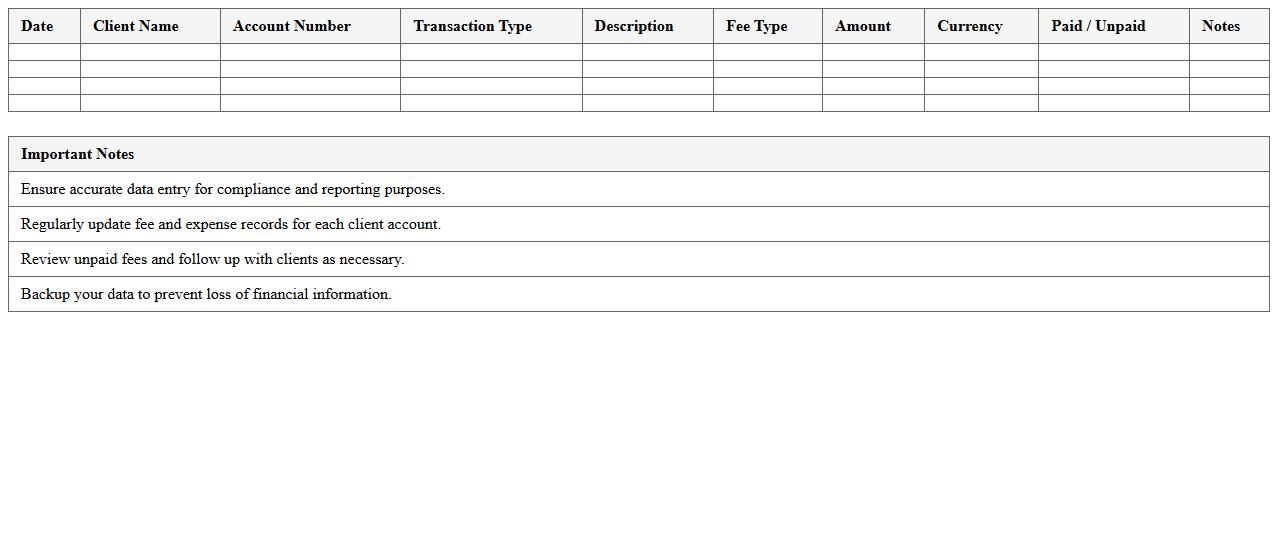 Fee and Expense Tracking Excel Template for Wealth Managers