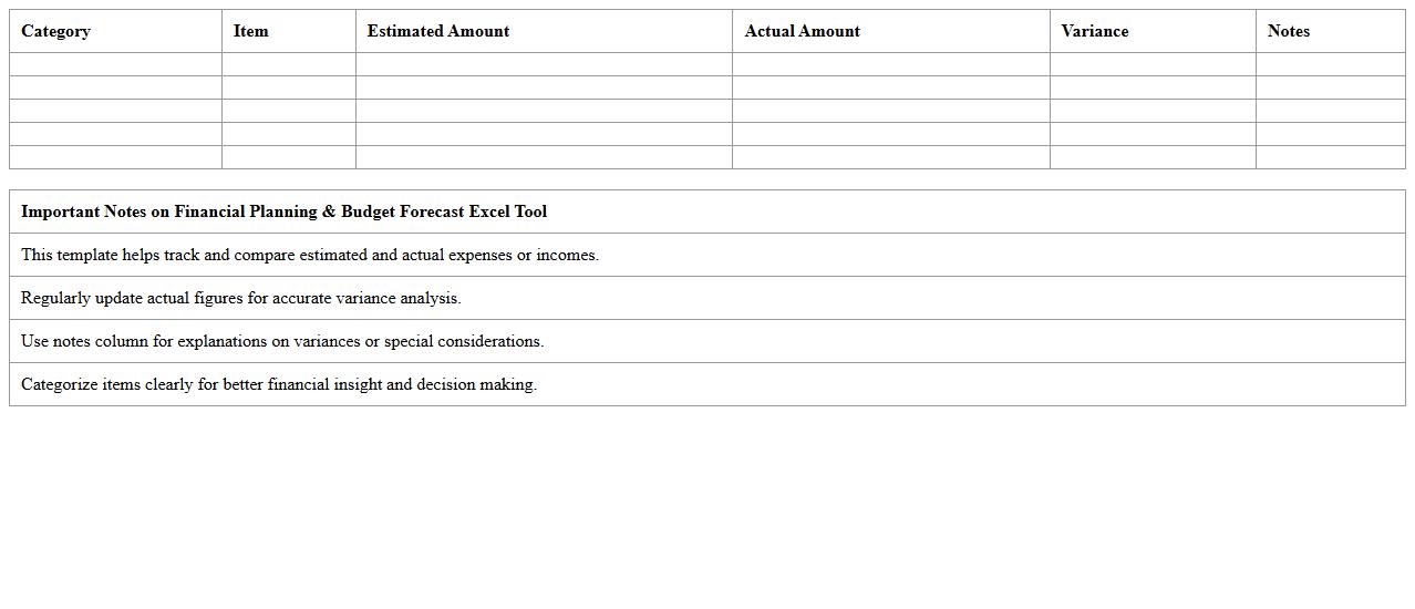 Financial Planning & Budget Forecast Excel Tool