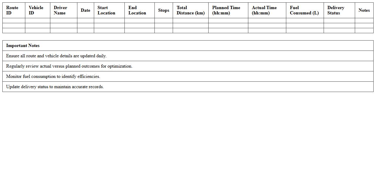 Fleet Route Optimization Tracker Excel