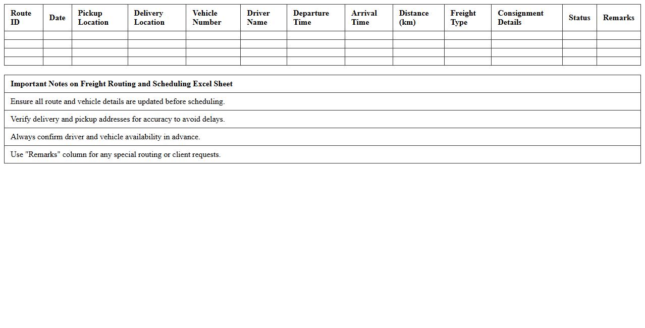 Freight Routing and Scheduling Excel Sheet
