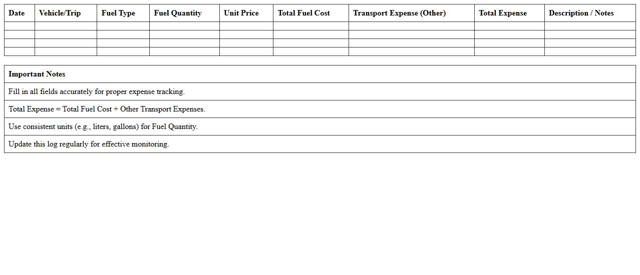 Fuel and Transport Expense Log Excel Template