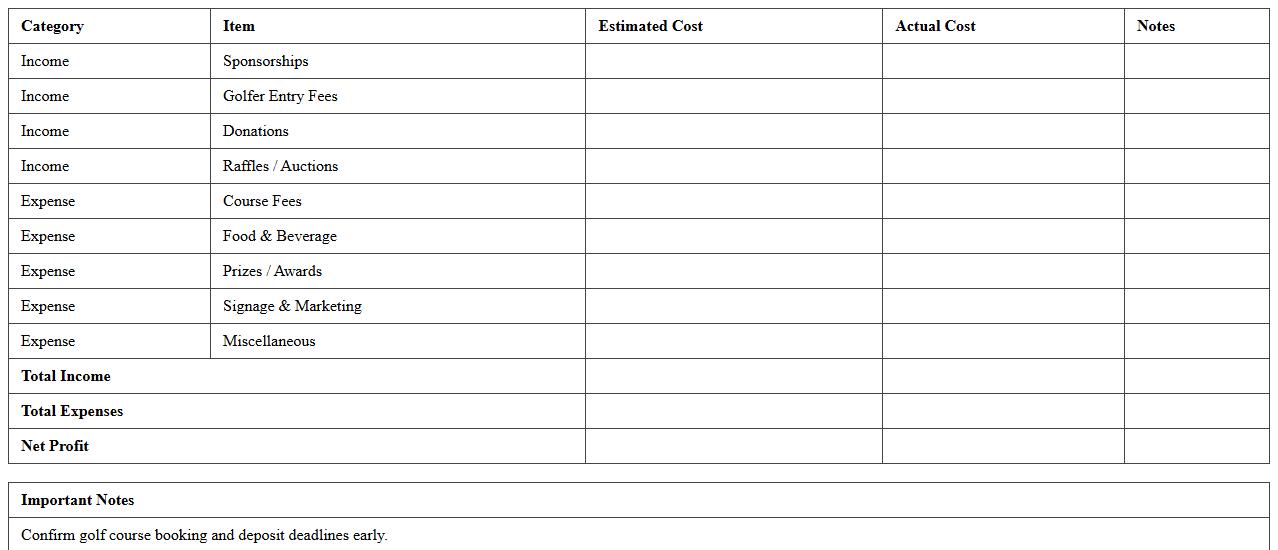 Fundraising Golf Tournament Budget Excel