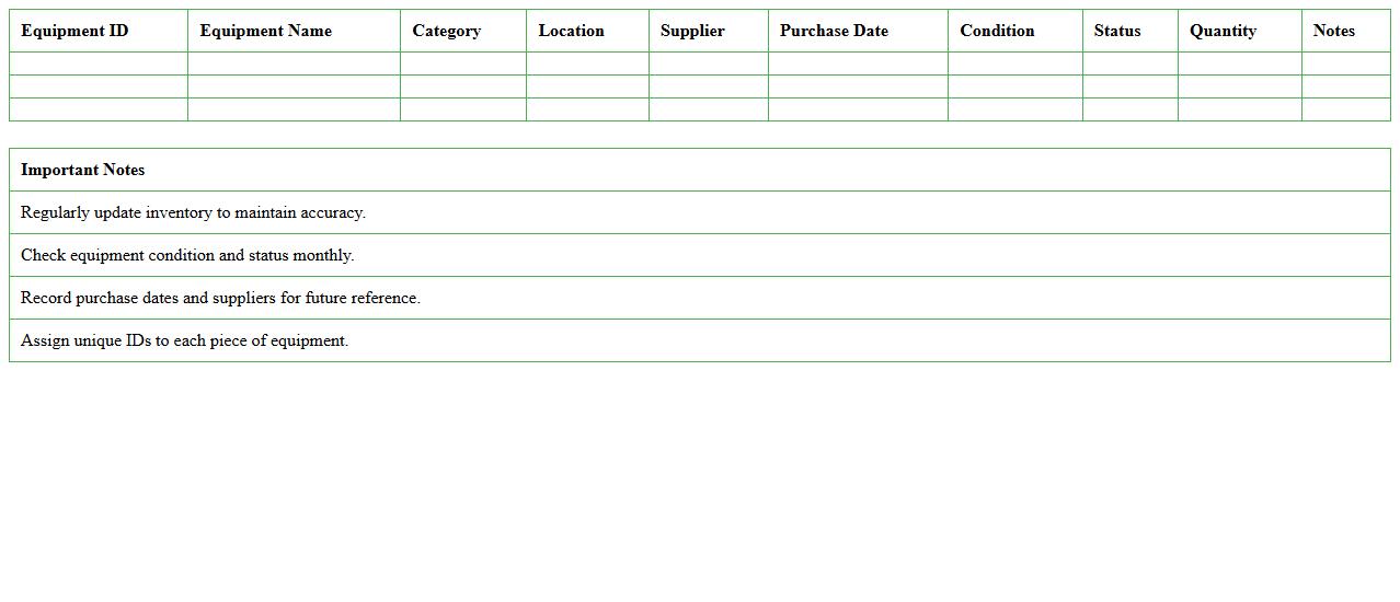 Greenhouse Equipment Inventory Management Excel