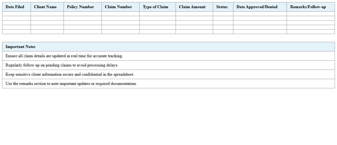 Health Insurance Claim Tracker Spreadsheet for Agents