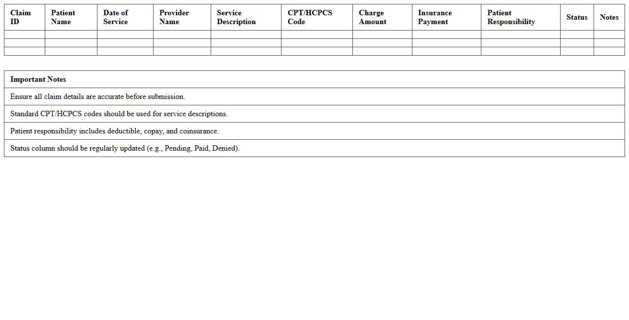 Healthcare Claims Billing Summary Excel Template