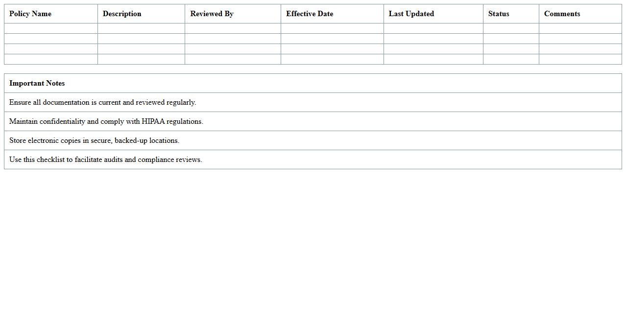 Healthcare Policy Documentation Checklist Excel Template