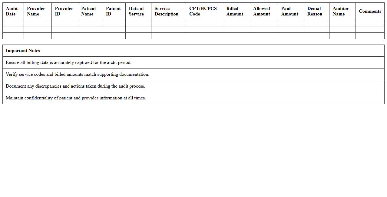 Healthcare Provider Billing Audit Report Excel Sheet
