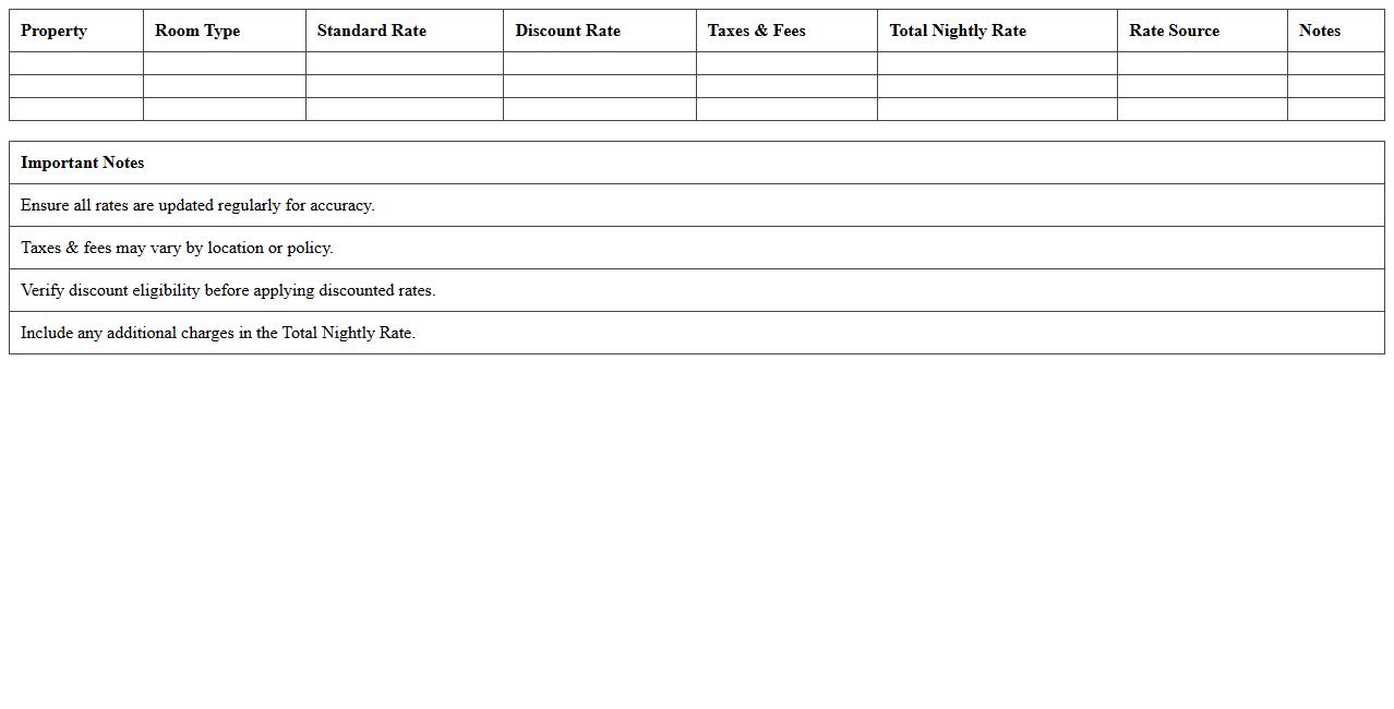 Hospitality Nightly Rate Comparison Excel Calculator