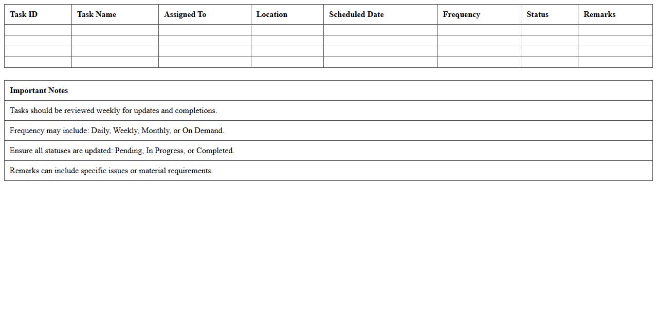 Hostel Maintenance Task Scheduling Excel