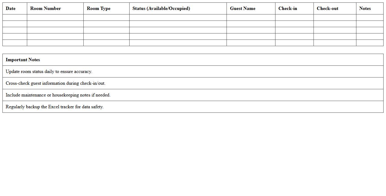Hotel Room Availability Tracker Excel