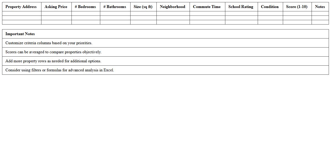 House Hunting Scorecard Excel Template