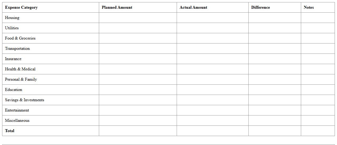 Household Expense Planner Worksheet