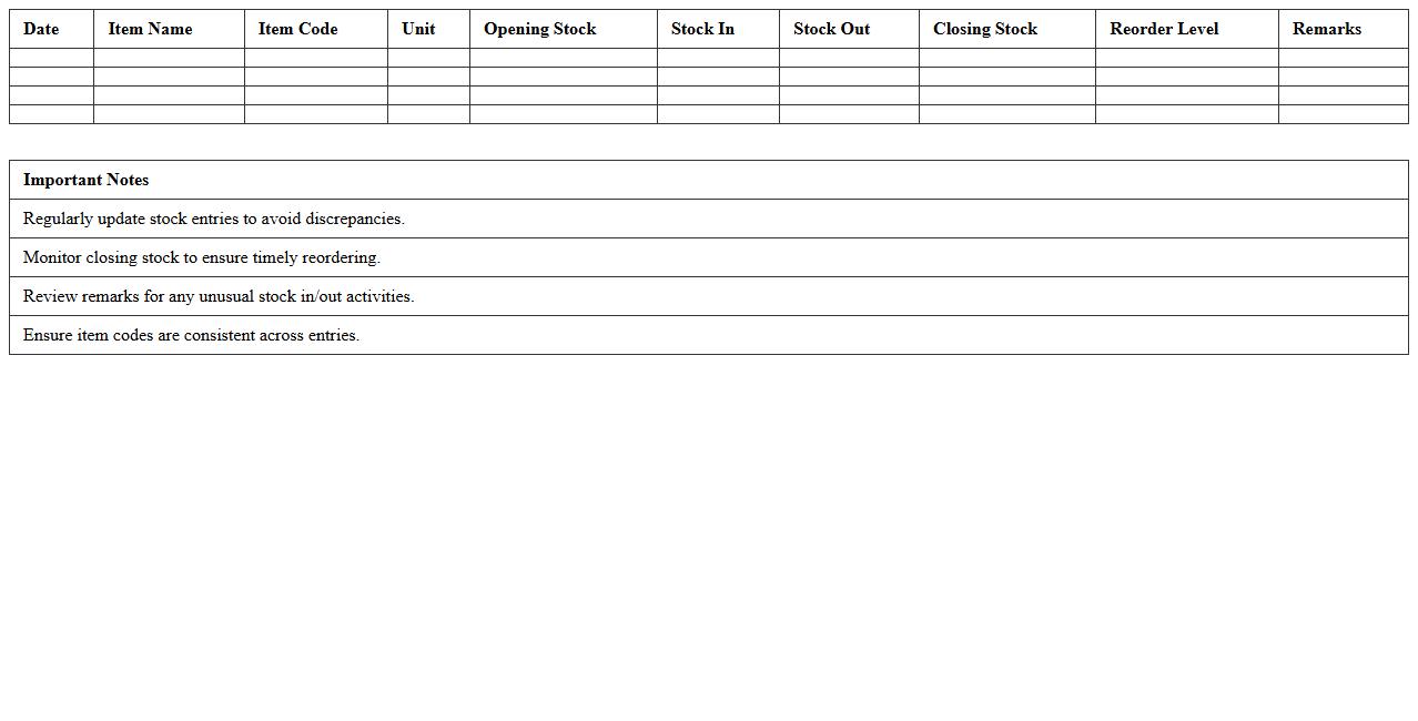 Housekeeping Supplies Stock Control Excel