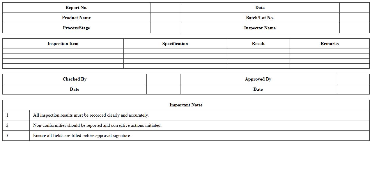 In-Process Quality Inspection Report Excel