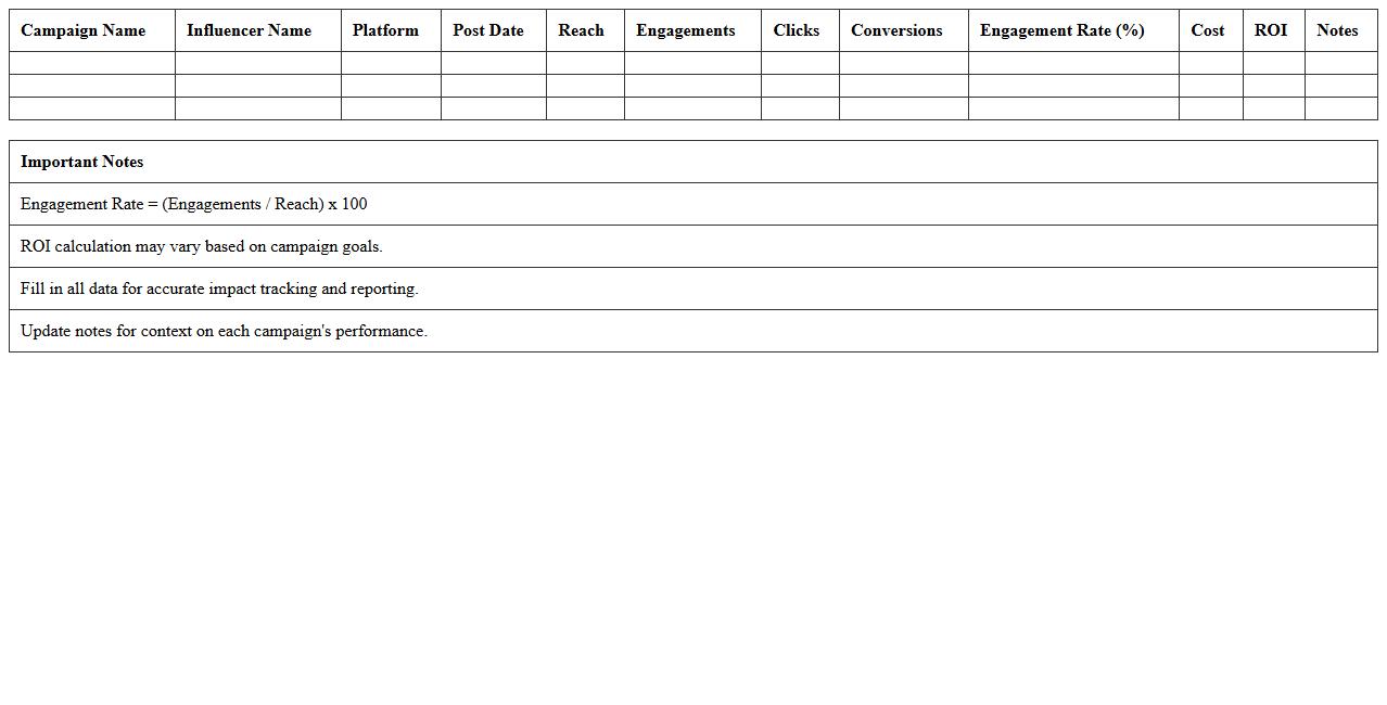 Influencer Marketing Impact Tracker Excel