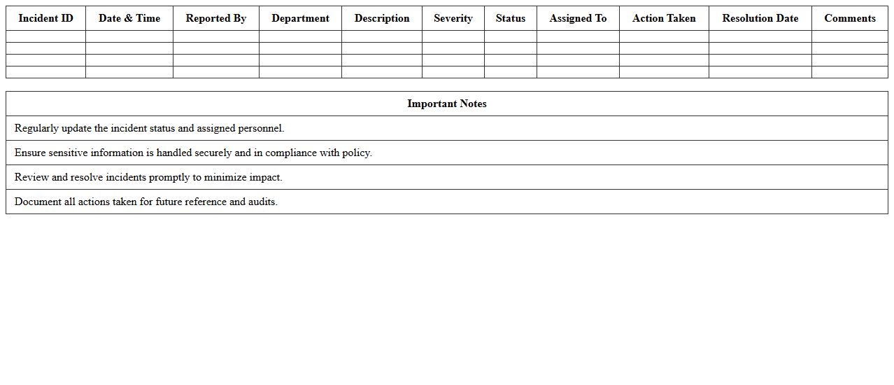 Information Technology Security Incident Tracking Excel Template