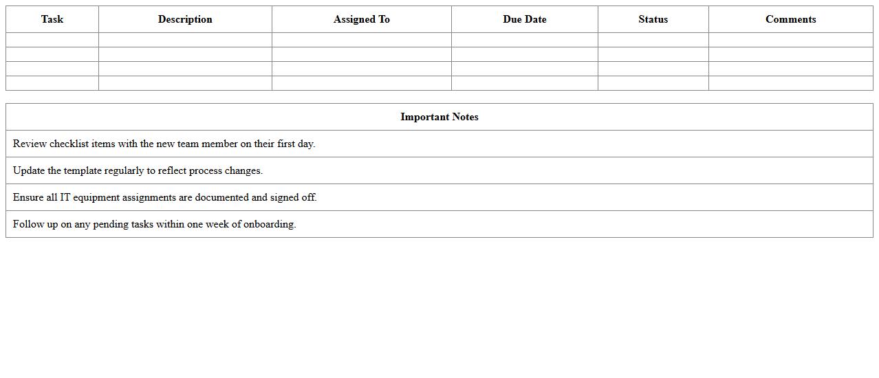 Information Technology Team Onboarding Checklist Excel Template
