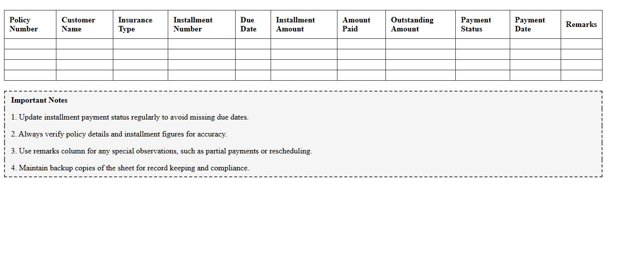 Insurance Installment Management Excel Sheet
