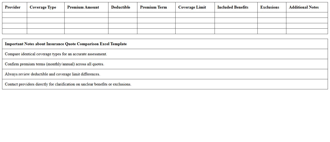 Insurance Quote Comparison Excel Template