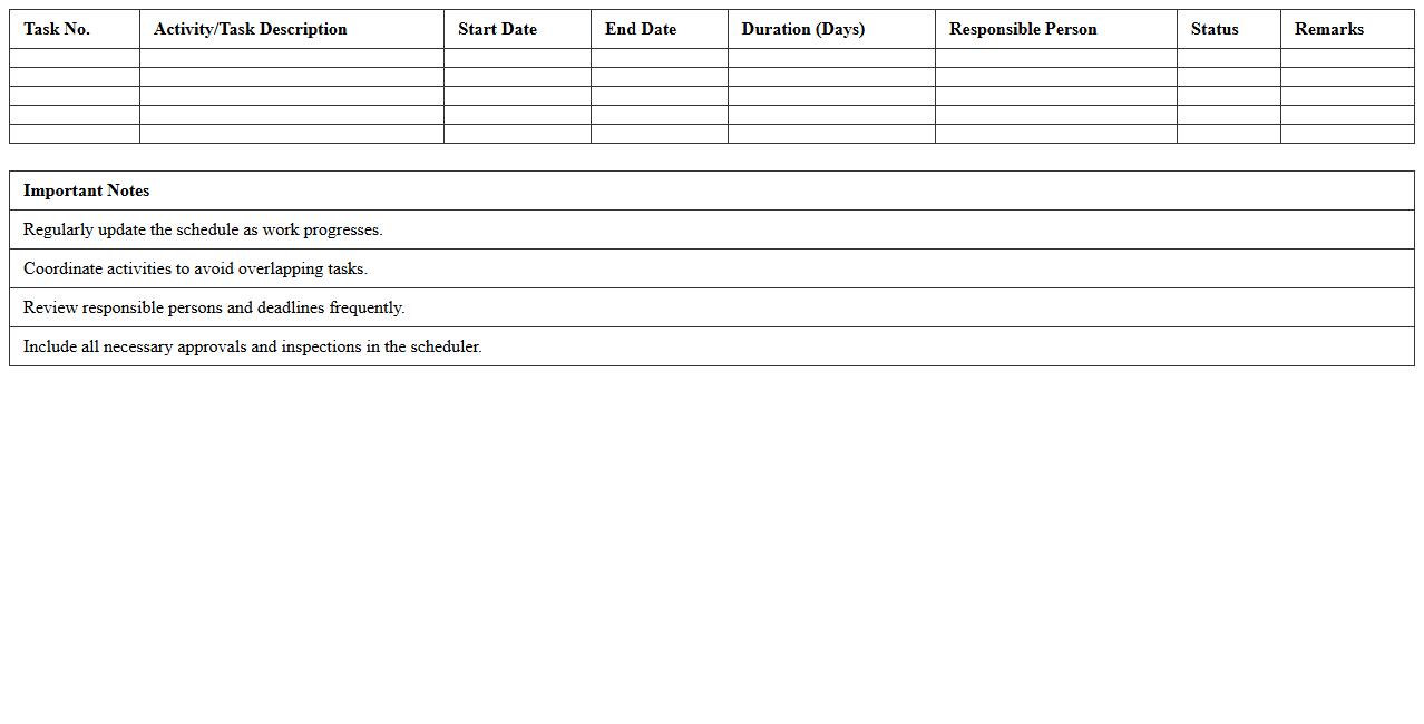Interior Fit-Out Construction Scheduler Excel