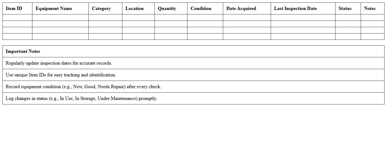 Irrigation Equipment Inventory Tracker Excel Sheet