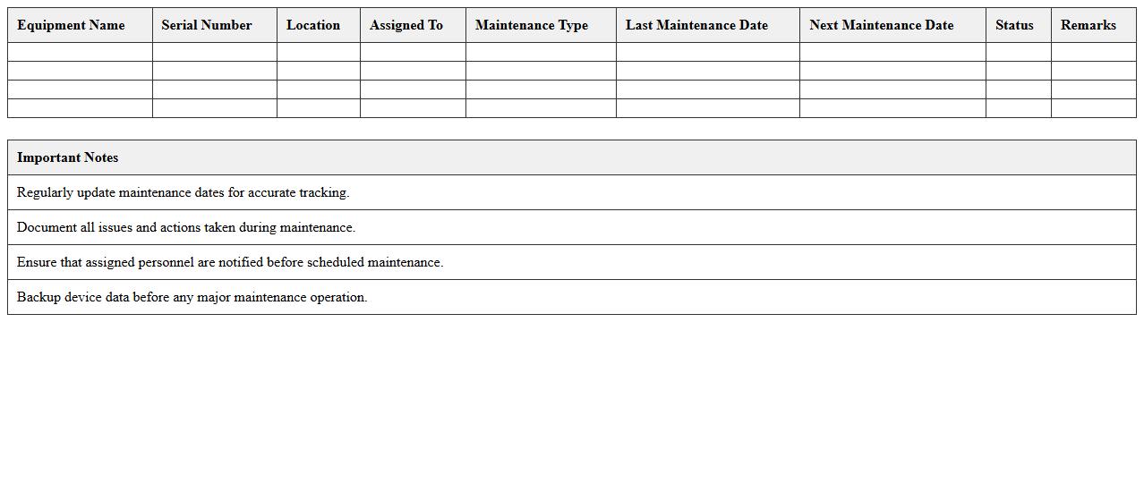 IT Equipment Maintenance Schedule Excel