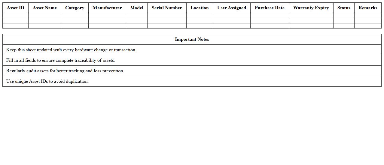 IT Hardware Asset Inventory Excel Template