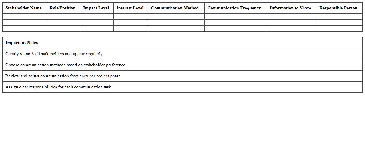 IT Stakeholder Communication Plan Excel Template