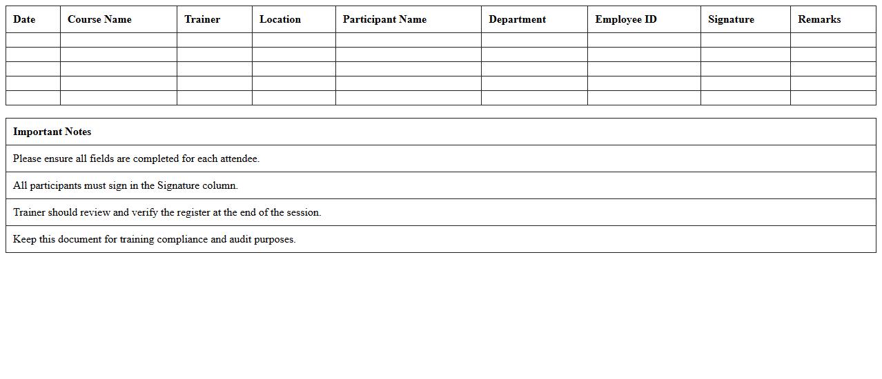 IT Training Attendance Register Excel