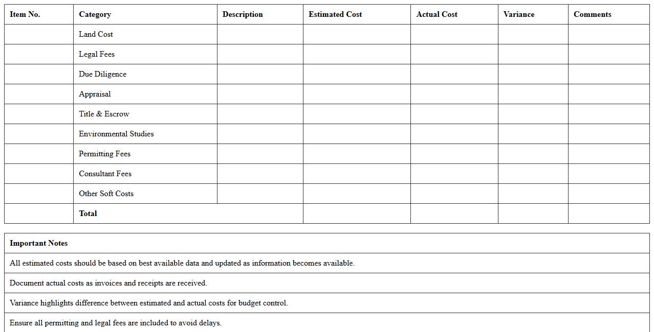Land Acquisition and Soft Cost Budget Excel Sheet