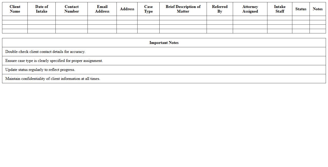 Law Firm Client Intake Excel Template