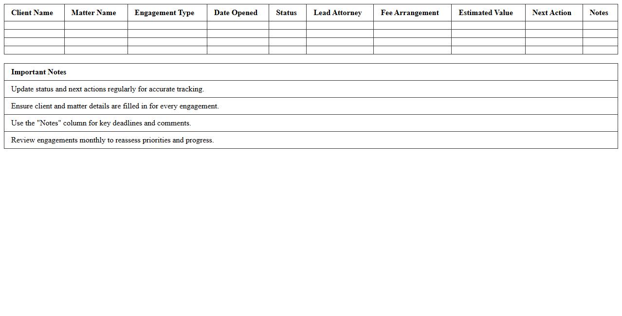 Law Firm Engagement Tracker Excel Template
