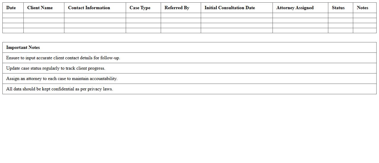 Law Office Client Intake Tracker Excel Sheet