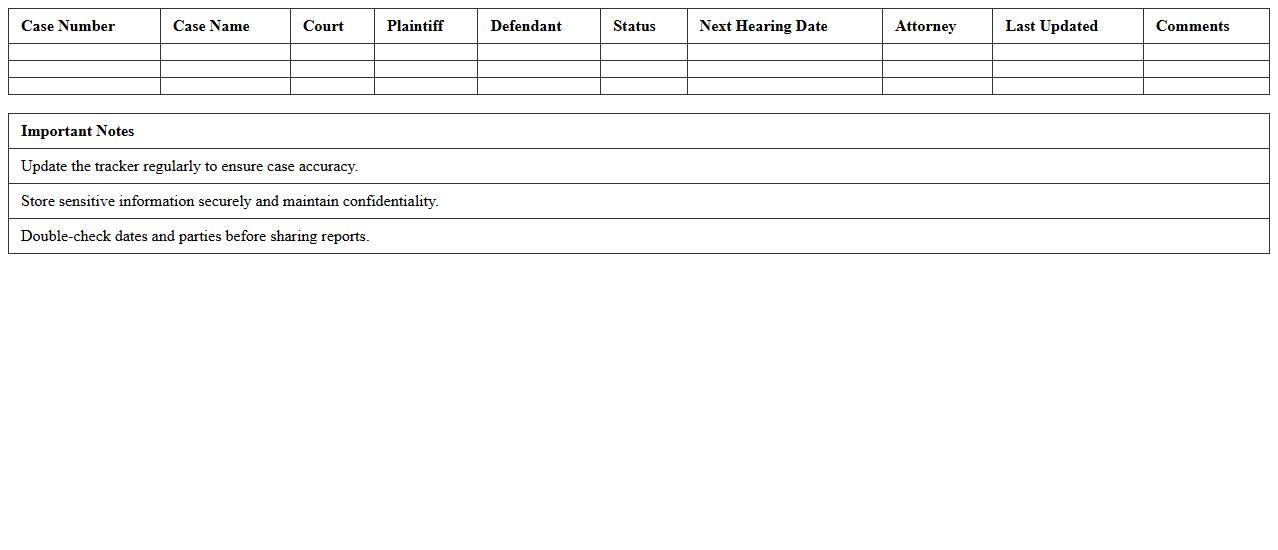 Legal Case Status Tracker Excel Template