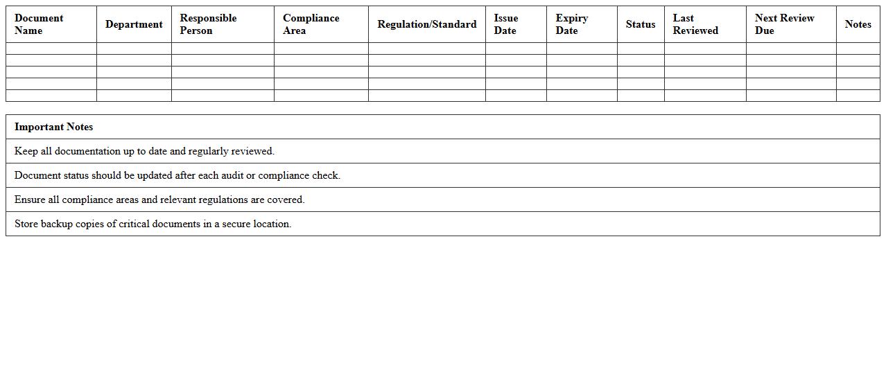 Legal Compliance Documentation Tracker Excel
