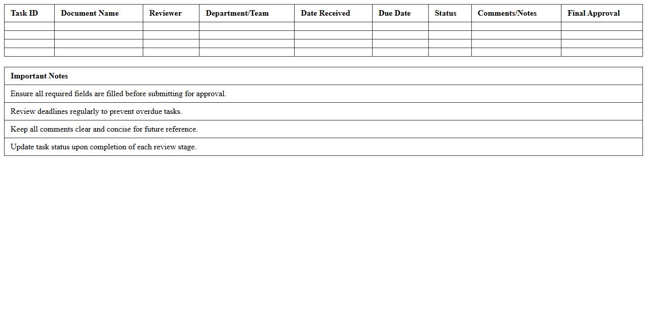 Legal Document Review Task List Spreadsheet