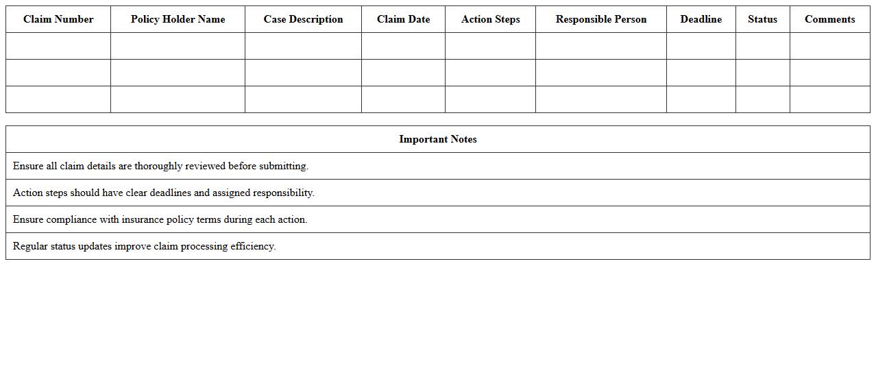 Legal Insurance Claim Action Plan Template