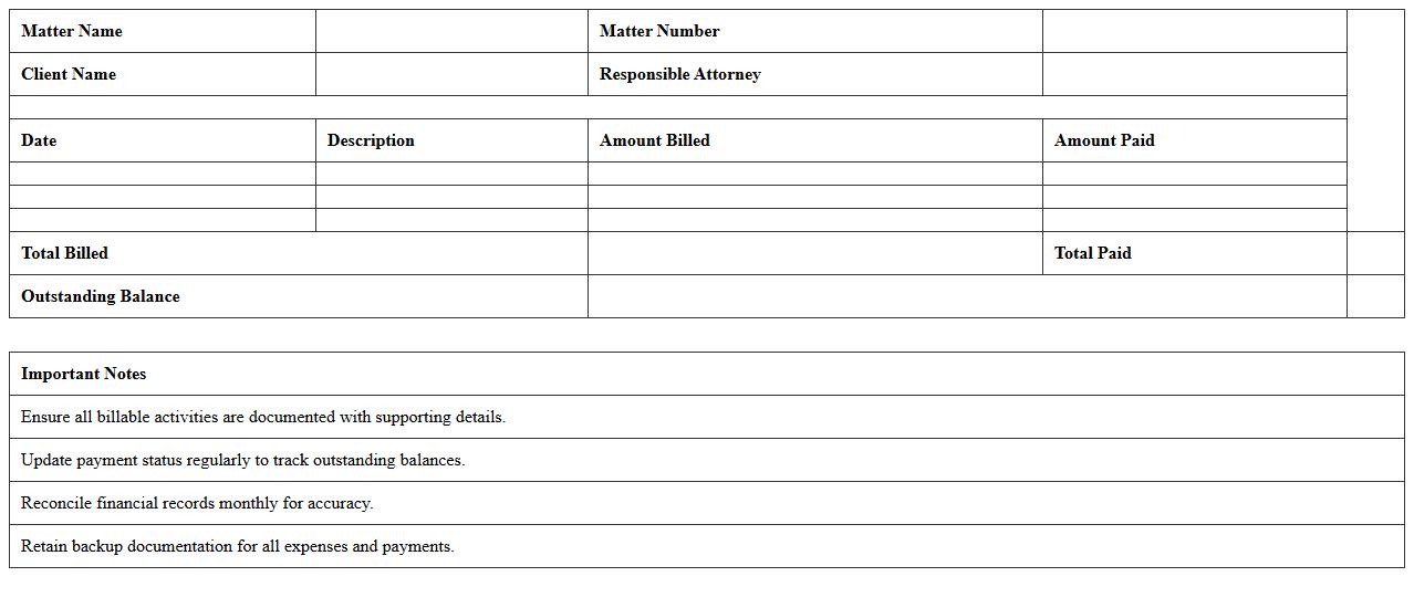 Legal Matter Financial Overview Excel