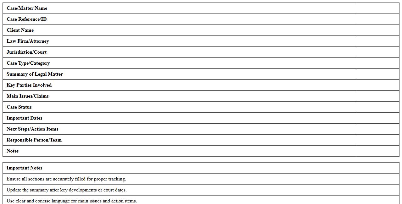 Legal Matter Summary & Case Overview Template