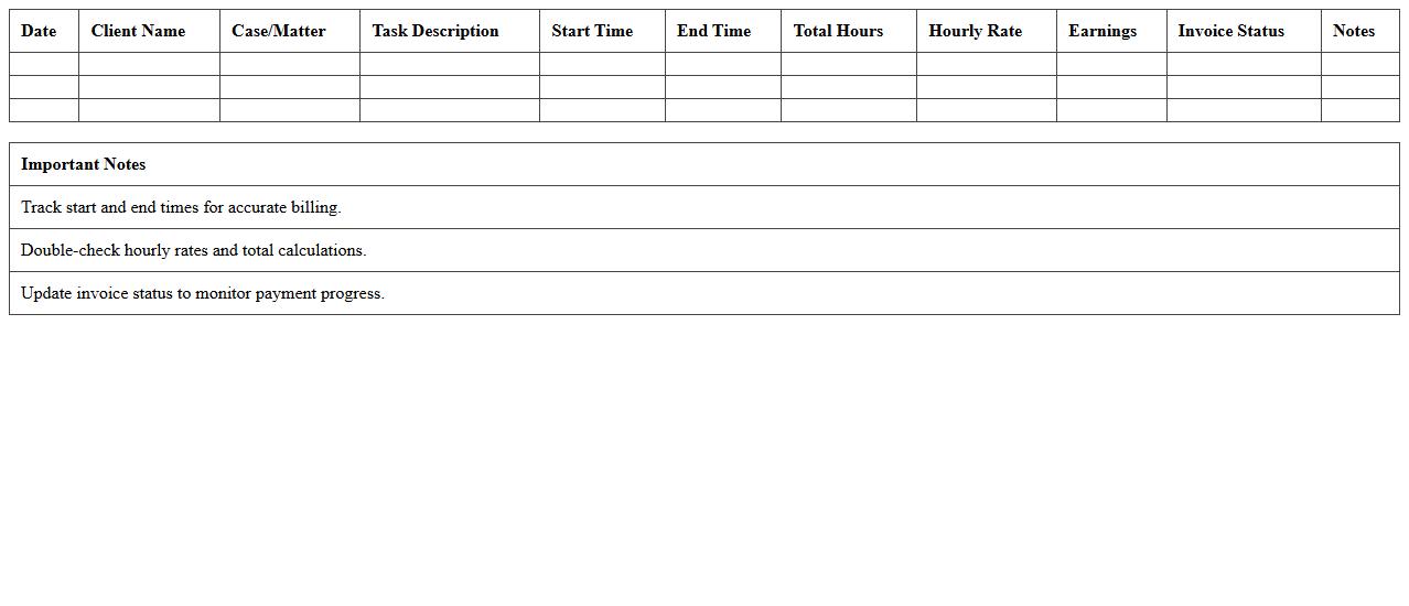 Legal Work Time & Earnings Tracker Excel