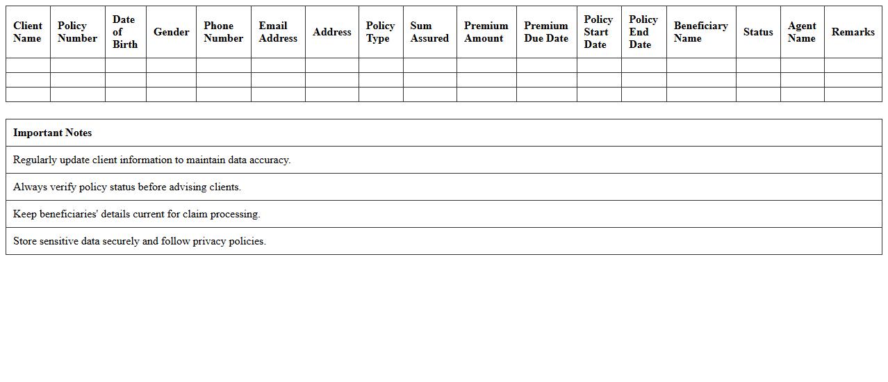 Life Insurance Client Database Excel Template